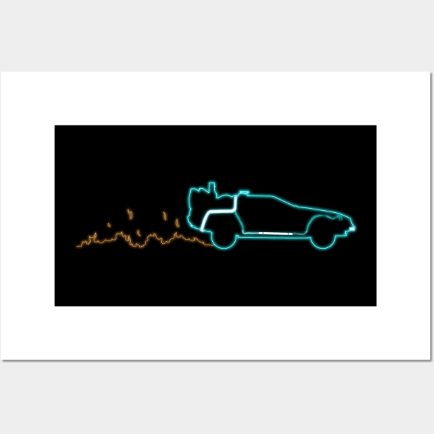 Neon DeLorean Wall Art by WinterWolfDesign